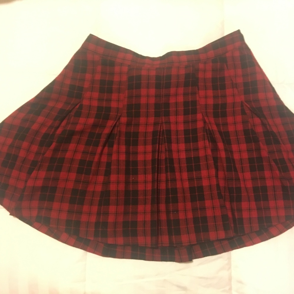 red and black plaid schoolgirl skirt